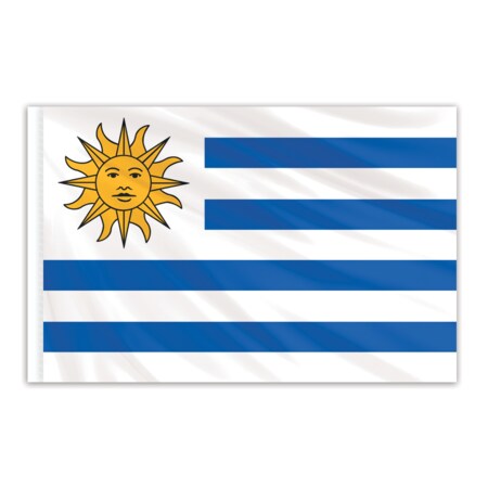 Uruguay Indoor Nylon Flag 2'x3' With Gold Fringe